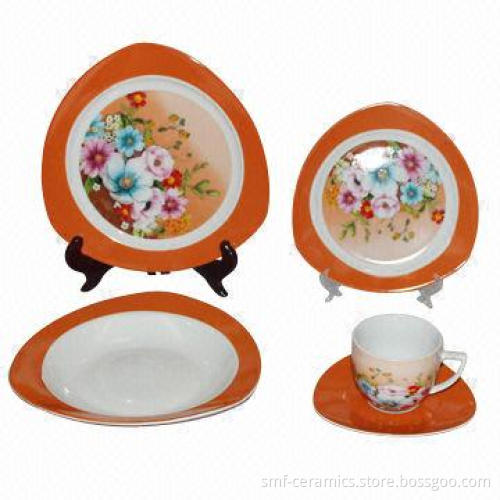 20 Pieces Ceramic Dinner Set, Outside Glazed, Inside Decal for Food Safe